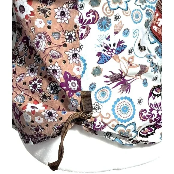 Crown of Hearts Shirt Womens Size S Top Boho Patchwork  Button Down Collared Adj - Picture 9 of 16